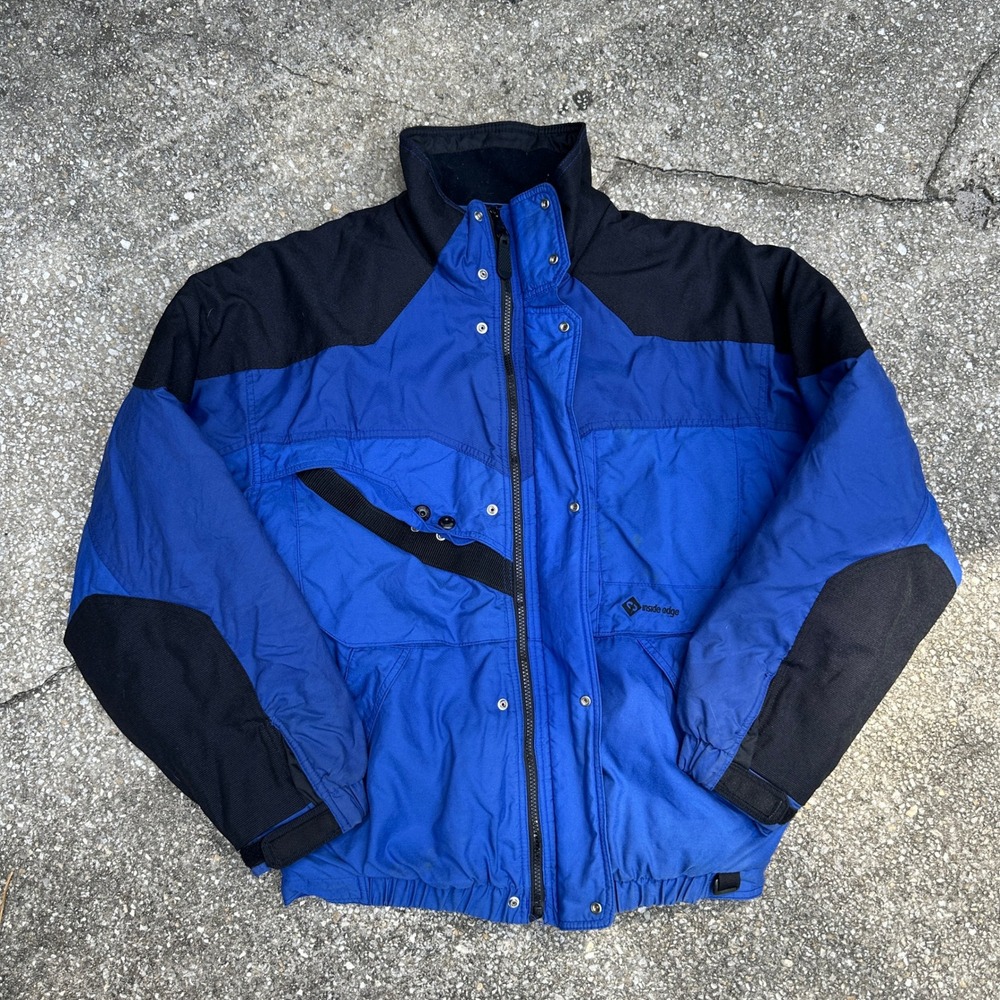 Vintage 90s Inside Edge Ski Jacket Mens Medium Blue Black Colorblock Puffer